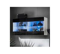 Vitrine Murale Komodee SAVONA - LED bleues - Noir Brillant et Blanc - Facades Brillant - 100 x 50 x 30 cm