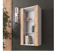 Vitrine Murale Komodee TIVOLI - sans LED - Bois naturel et Blanc - Facades en Mat - 50 x 100 x 29 cm
