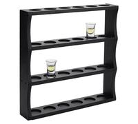 Vitrine murale pour verres à liqueur, 4 niveaux, 24 compartiments, en bois, noire, dimensions : 42 x 43 x 7,6 cm