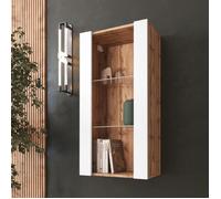 Vitrine Murale Suspendue Komodee TIVOLI - sans LED - Blanc et Bois naturel - Facades en Mat - 50 x 100 x 29 cm