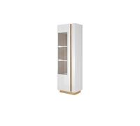 Vitrine MURARI - 1 porte - Avec LEDs - Blanc brillant et chêne