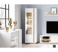 Vitrine MURARI - 1 porte - Avec LEDs - Blanc brillant et chêne