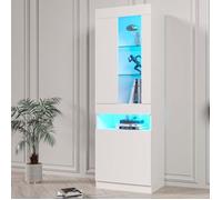 Vitrine O.Ye avec portes et LED - Meuble de rangement - pour salon, bureau ou cuisine - 50x40x180 cm - Blanc blanc VITRINE