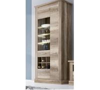 Vitrine PEGANE - Meuble de rangement avec LED - Chêne vieilli - 96x41,8x201,6 cm