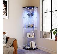 Vitrine Pentagonale avec éclairage LED, vitrine d'angle en verre, 4 étagères, 1 porte verrouillable, armoire en verre pour collection, salon, chambre à coucher (noir B/162 x 60 x 42,5 cm)
