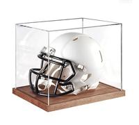 Vitrine pour casque - Bois acrylique - Boîte de présentation transparente avec support pour casque de sport | Mini étuis de casques de football, baseball, basket-ball, hockey