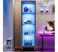Vitrine pour Collection en Verre avec LED, 4 Étagères et Porte, Meuble Vitrine pour Figurines, Jouets, Chambre, 170x40 cm, Blanc