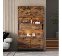 Vitrine rétro en bois avec éclairage LED et 2 tiroirs, 80×40×138cm, meuble de rangement, porte acrylique, meuble haut de salon.