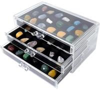 Vitrine roche 3 tiroirs 54 grilles en acrylique Boîte à Bijoux Transparente | Boîte de Rangement pour Boucles d'oreilles Vitrine de Pierres Précieuses pour Range Boucles D’Oreille Bagues Colliers