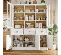 Vitrine salle à manger 140x40x180, tiroirs, portes coulissantes buffet, portes vitrées, design moderne, structure MDF robuste