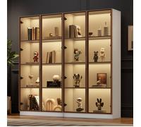 Vitrine salle à manger 80x40x160, portes battantes Buffet salon, lot de 2, verre blanc, étagères amovibles, LED 16 couleurs