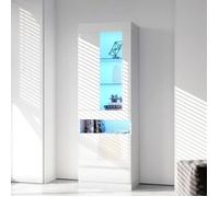 Vitrine Salon avec Éclairage LED, Buffet Haut Moderne 2 Portes 4 Étagères, Armoire de Rangement Blanche 50*40*180cm