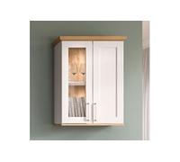 Vitrine suspendu 2 portes 64x37x88cm décor blanc et naturel - VERONICE
