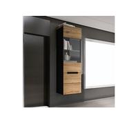 Vitrine suspendu 36x33x125cm décor naturel et anthracite - KANUT