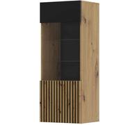 BIM Furniture AURIS Vitrine en Verre 115 cm avec étagères côté Meuble Vitrine bibliothèque Noir Mat/chêne Artisanal