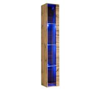 Vitrine suspendue coloris chêne Wotan avec 1 porte vitrée et éclairage LED inclus. Collection SWITCH.