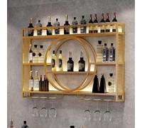 Vitrine suspendue murale pour bouteilles de vin style industriel, meuble bar d'angle pour maison et salon, noir, 100 x 15 x 80 cm (or, 140 x 15 x 80 cm)