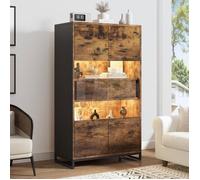 Vitrine transparente avec LED - Bibliothèque avec 2 portes et 2 tiroirs - Buffet - Vitrine de collection - Marron Rustique