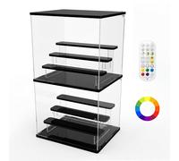 Vitrine transparente en acrylique avec éclairage LED à 9 couleurs RGB pour objets de collection : Boîte d'affichage à 4 niveaux avec étagères pour Funko Pop Mart Labubu, etc. Lot de 2, utilisables en