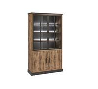 Vitrine URBAL 4 portes chêne artisan noir graphite avec éclairage 120x48xH211cm