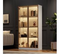 Vitrine Verre LED 16 Couleurs - 2 Portes, Étagères Mobiles, 80x40x160cm, Salon&salle De Bains VITRINE