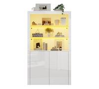 Vitrine Verre Trempé, Armoire de Rangement avec LED Haute Brillance, Moderne avec Espace de Rangement, Bibliothèque, 100x35x170cm
