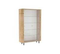 Vitrine VIVARINI 2 portes aspect bois finition Cadiz - Coins arrondis - Pieds métal noir - Marron - 130x43x200cm