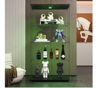 Vitrines en verre 80.5x36.5x163.9cm, Vitrine Armoire, 4 étagères et 2 portes, LED réglable, Verre Trempé, pour Salon, Chambre, Noir