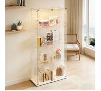 Vitrines en Verre avec LED, armoires de Rangement en Verre, 2 Portes et 4 étages, Lampe Tactile et Serrure, 163 x 78,5 x 35cm, Blanc