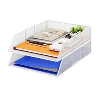 VITVITI Corbeille à Courrier Empilable à 2 Niveaux pour Bureau, Organiseur de Bureau, Bacs à Dossiers pour Accessoires de Bureau, Accessoires pour Courrier avec Porte-Stylo, Blanc