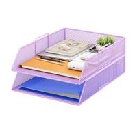VITVITI Corbeille à Courrier Empilable à 2 Niveaux pour Bureau, Organiseur de Bureau, Bacs à Dossiers pour Accessoires de Bureau, Accessoires pour Courrier avec Porte-Stylo, Violet