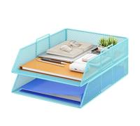 VITVITI Corbeille à Courrier Empilable à 2 Niveaux pour Bureau, Organiseur de Bureau, Bacs à Dossiers pour Accessoires de Bureau, Accessoires pour Courrier avec Porte-Stylo, Bleu