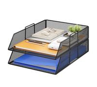 VITVITI Corbeille à Courrier Empilable à 2 Niveaux pour Bureau, Organiseur de Bureau, Bacs à Dossiers pour Accessoires de Bureau, Accessoires pour Courrier avec Porte-Stylo, Noir
