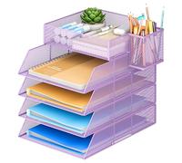 VITVITI Corbeille à Courrier Empilable à 5 Niveaux pour Bureau, Organiseur de Bureau, Bacs à Dossiers pour Accessoires de Bureau, Accessoires pour Courrier avec Porte-Stylo - Violet