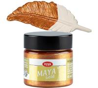 Viva Decor Maya Gold Peinture acrylique métallisée pour œuvres créatives sur bois, verre et porcelaine. Résistant aux chocs, aux taches et aux intempéries pour des effets métalliques brillants 45 ml