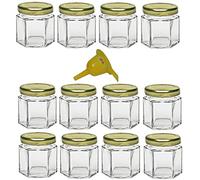 Viva Haushaltswaren G1060047/12/X Lot de 12 Mini Pots de Confiture avec Couvercle doré 47 ML + Entonnoir