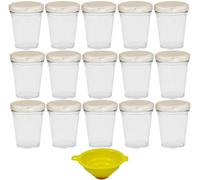 Viva Haushaltswaren Lot de 15 Mini Lunettes de verre/80 ML Bocaux à Confiture avec couvercles à vis farbenem Argent pour épices confitures chutneys, Desserts, etc. + Entonnoir Jaune
