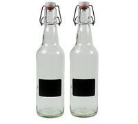 Viva Haushaltswaren Lot de 2 Bouteilles en Verre Transparent avec Fermeture à étrier en Porcelaine, 500 ML, avec 2 étiquettes 22 x 8,3 x 8 cm