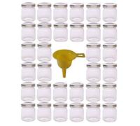 Viva Haushaltswaren Lot de 32 Mini bocaux à Confiture avec couvercles vissables et Entonnoir Argenté 53 ML
