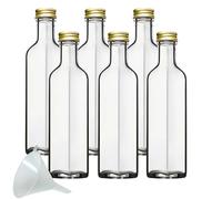 Viva Haushaltswaren Lot de 6 Bouteilles en Verre avec Bouchon à vis 250ml avec Entonnoir 7cm