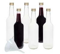 Viva-haushaltswaren lot de 6 bouteilles en verre vides avec bouchon à vis 750 ml + entonnoir blanc ø 9 cm