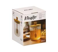 VIVALTO Mielera en Borosilicate avec Couvercle en Bambou 500ml