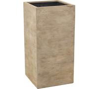 VIVANNO Bac à plantes en fibre de verre BLOCK Colonne, rayures beiges - 40x40x80 cm