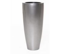 VIVANNO Bac à plantes en fibre de verre CITY Rond, argent métallisé brillant - 37x80 cm