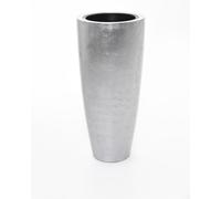 VIVANNO Bac à plantes en fibre de verre CITY Rond, aspect feuille d'argent brillant - 37x80 cm