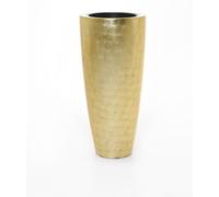 VIVANNO Bac à plantes en fibre de verre CITY rond, aspect feuille d'or brillant - 47 x 100 cm