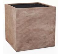 VIVANNO Jardinière en Fibre de Verre Bloc antigel - 50x50x50 cm - Rayé Beige - Jardinière Carrée pour l'extérieur et l'intérieur