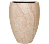 VIVANNO, pot de fleurs en fibre de verre, modèle OVOLO, forme ronde, aspect pierre de travertin - 42 x 55 cm