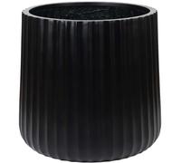 VIVANNO Pot de fleurs en fibre de verre, modèle VEKRA ARC, forme ronde, noir, avec rainures - 42x40 cm