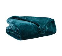 VIVARAISE Plaid à pompons Tender bleu paon - 130 x 170 cm